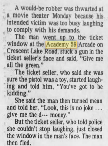 Academy 59 Theatre - March 1983 Attempted Robbery Is Laughed Off (newer photo)